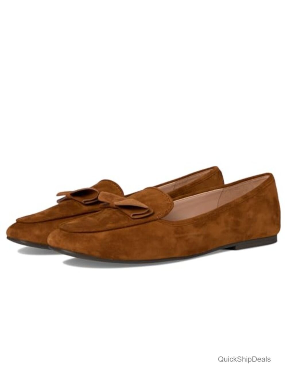 Leather Pointed Toe Bow Loafer Flat Slip On